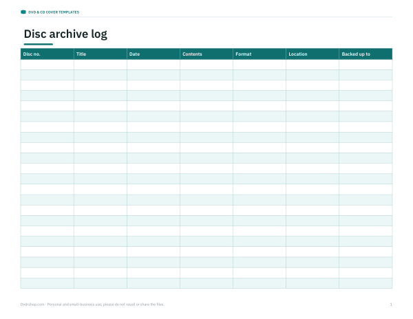 Preview of Printable Disc Archive Log